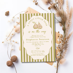 Elegant Hand Drawn Little Pear Girl Baby Shower Invitation