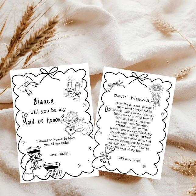  Elegant Hand Drawn Maid of honour Proposal Card (Creator Uploaded)