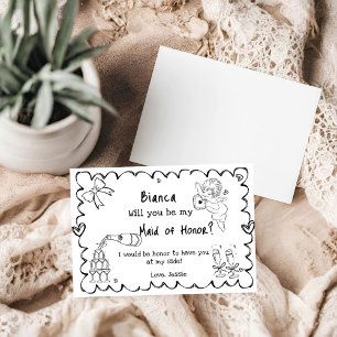 Elegant Hand Drawn Maid Of honour Proposal Card
