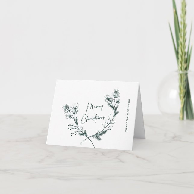 Elegant Hand Drawn Minimalist Christmas Corporate Holiday Card (Front)
