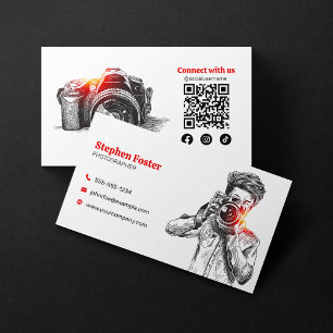 Elegant Hand Drawn Photography Camera QR Code Business Card