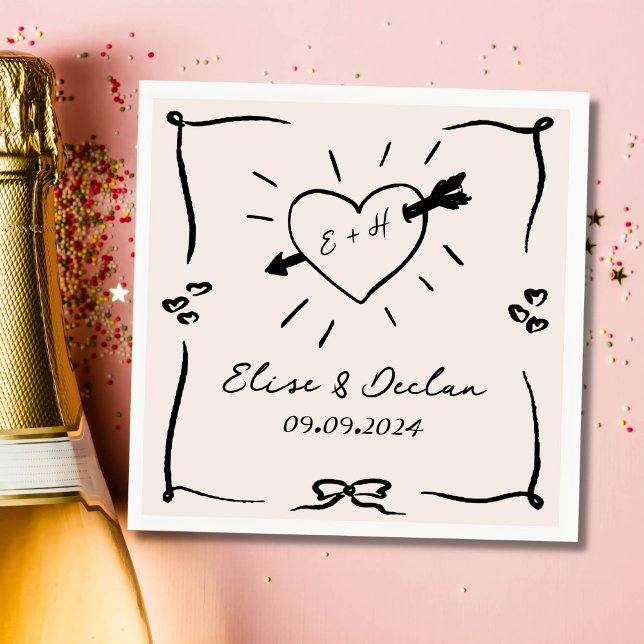 Elegant Hand Drawn Retro Black Wedding Napkin (Creator Uploaded)