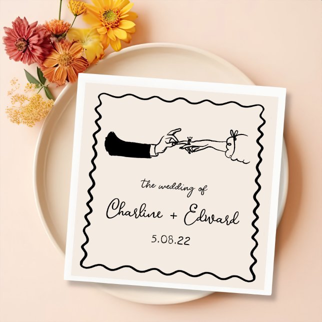 Elegant Hand Drawn Retro Black Wedding Napkin (Creator Uploaded)