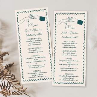 Elegant Hand Drawn Retro Green Wedding Menu
