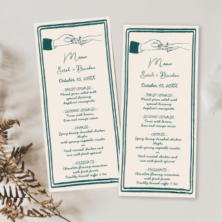 Elegant Hand Drawn Retro Green Wedding Menu