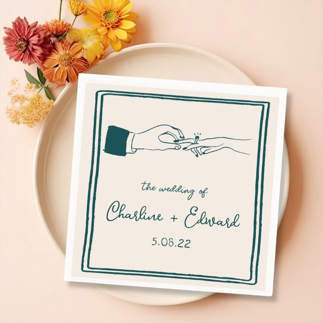 Elegant Hand Drawn Retro Green Wedding Napkin (Creator Uploaded)