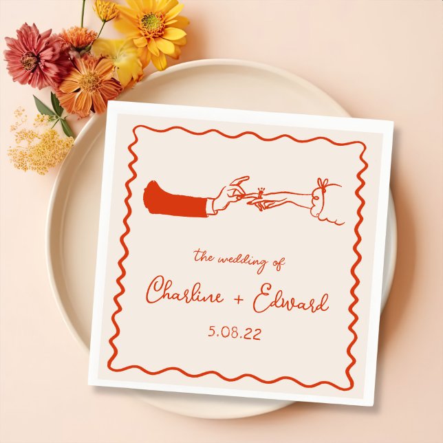 Elegant Hand Drawn Retro Orange Wedding Napkins (Creator Uploaded)
