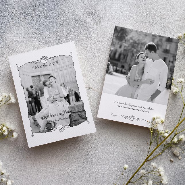Elegant Hand Drawn Rose Photo Frame Save The Date (Creator Uploaded)