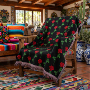 Elegant Hand-Drawn Rose Throw Blanket