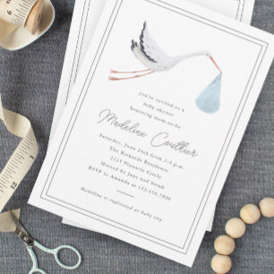 Elegant Hand Drawn Stork Boys Baby Shower Magnetic Invitation