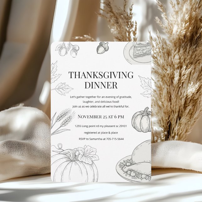 Elegant Hand-Drawn Thanksgiving Dinner Invitation (Creator Uploaded)