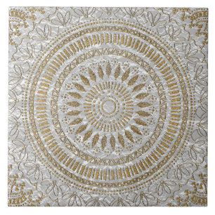 Elegant hand drawn tribal mandala design ceramic tile