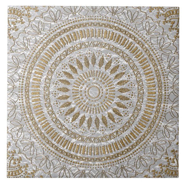 Elegant hand drawn tribal mandala design ceramic tile (Front)