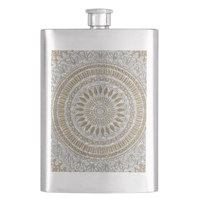 Elegant hand drawn tribal mandala design hip flask (Front)