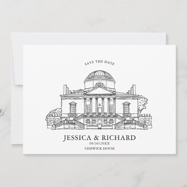 Elegant Hand Drawn Venue Chateau Illustration  Invitation (Front)