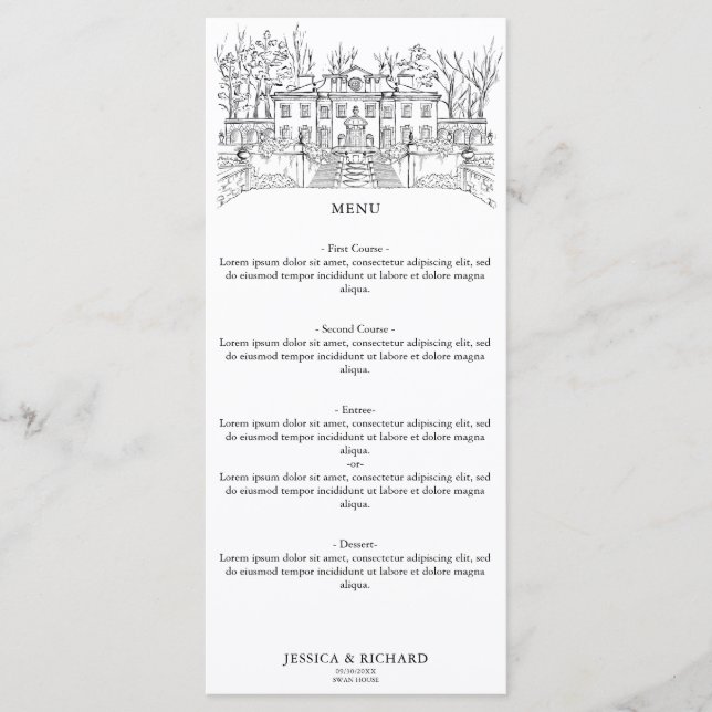 Elegant Hand Drawn Venue Chateau Illustration  Menu (Front)