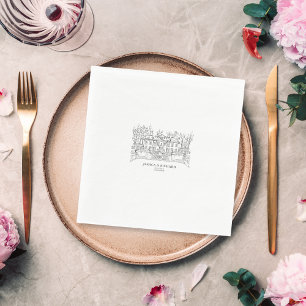 Elegant Hand Drawn Venue Chateau Illustration  Napkin