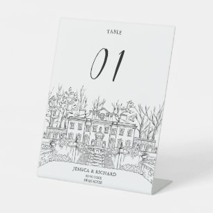 Elegant Hand Drawn Venue Chateau Illustration  Pedestal Sign