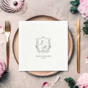 Elegant Hand Drawn Wedding Monogram Crest Napkin