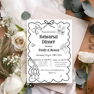 Elegant Hand Drawn Wedding Rehearsal Dinner Invit Invitation