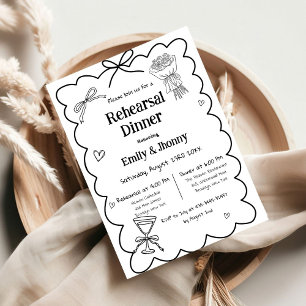Elegant Hand Drawn  Wedding Rehearsal Dinner Invitation