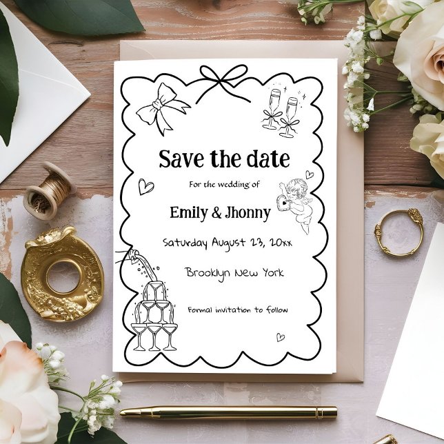 Elegant Hand Drawn Wedding Save the date Card (Creator Uploaded)