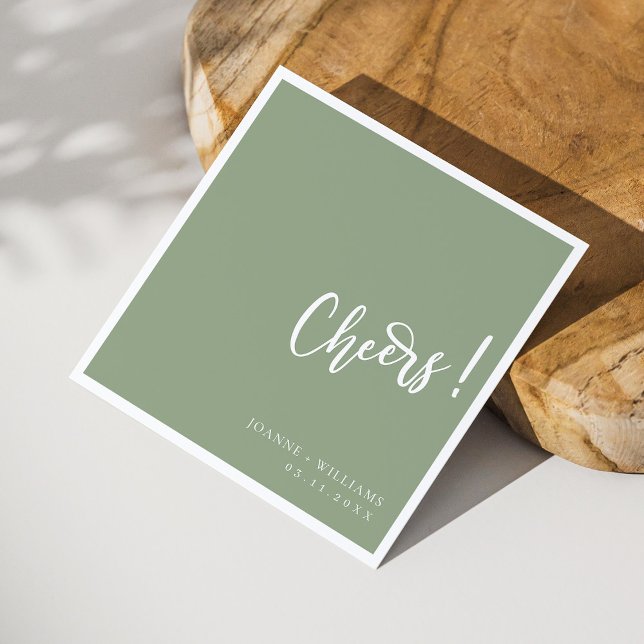 Elegant Hand-Lettered Cheers: Sage Green Wedding Napkin (Personalized Elegant Hand-Lettered Cheers: Sage Green Wedding Napkins)
