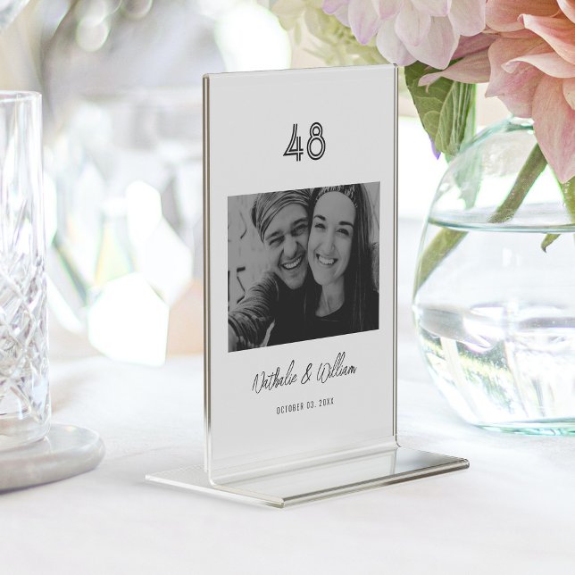 Elegant Hand-Lettered Couple's Name Photo Table Number (Hand-Lettered Couple's Name Photo Table Number)