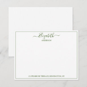 Elegant Hand Lettered Green Name Address Note Car Card