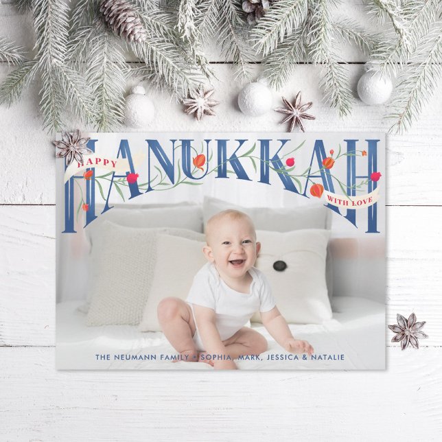 Elegant Hand-Lettered Happy Hanukkah Photo Card (Creator Uploaded)