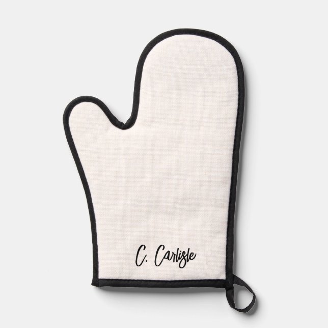 Elegant Hand-Lettered Modern Script Personalized Oven Mitt (Front)