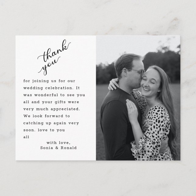 Elegant Hand Lettered Photo Wedding Thank You Postcard (Front)