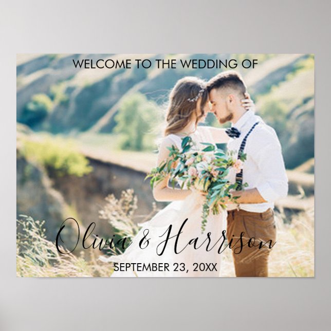 Elegant Hand Lettered Script Custom Photo Wedding Poster (Front)