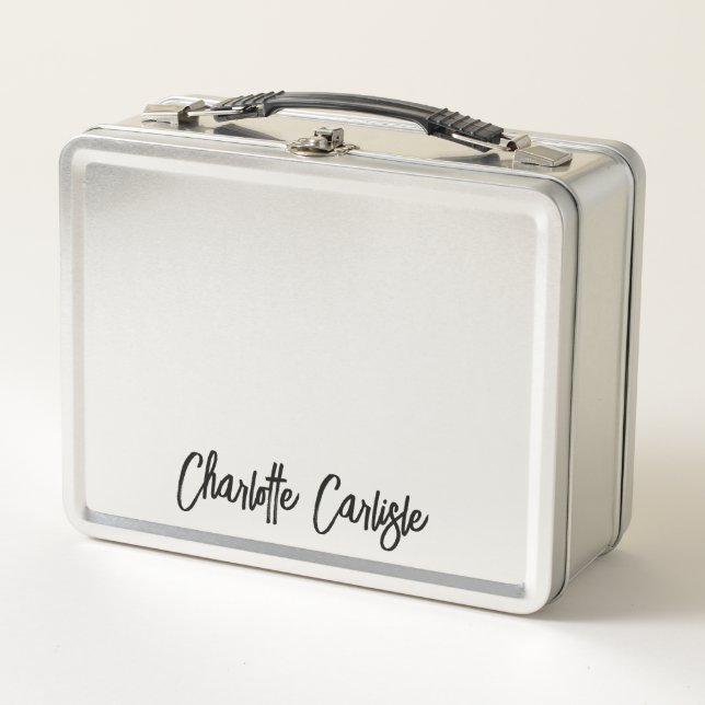Elegant Hand Lettered Script Personalized Metal Lunch Box (Front)