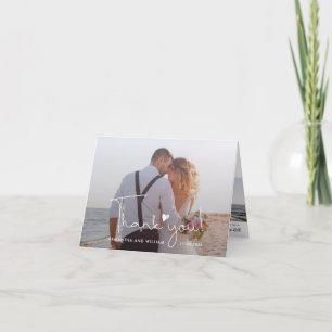Elegant Hand-Lettered Script Wedding 2 Photo Thank You Card