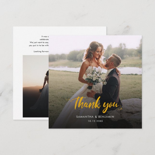 Elegant Hand-Lettered Wedding Day Photo Thank You Card (Front/Back)