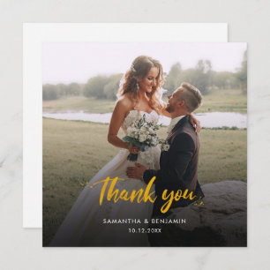 Elegant Hand-Lettered Wedding Day Photo Thank You Card