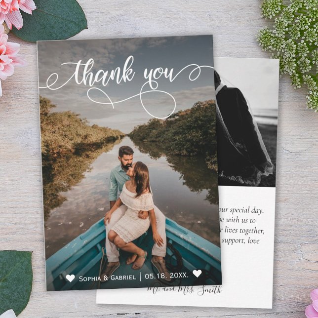 Elegant Hand Lettered Wedding Photo Thank You Card (Creator Uploaded)