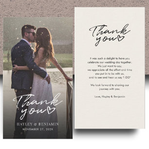 Elegant Hand-Lettered Wedding Photo Thank You Card
