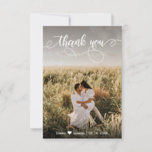 Elegant Hand Lettered Wedding Photo Thank You Card