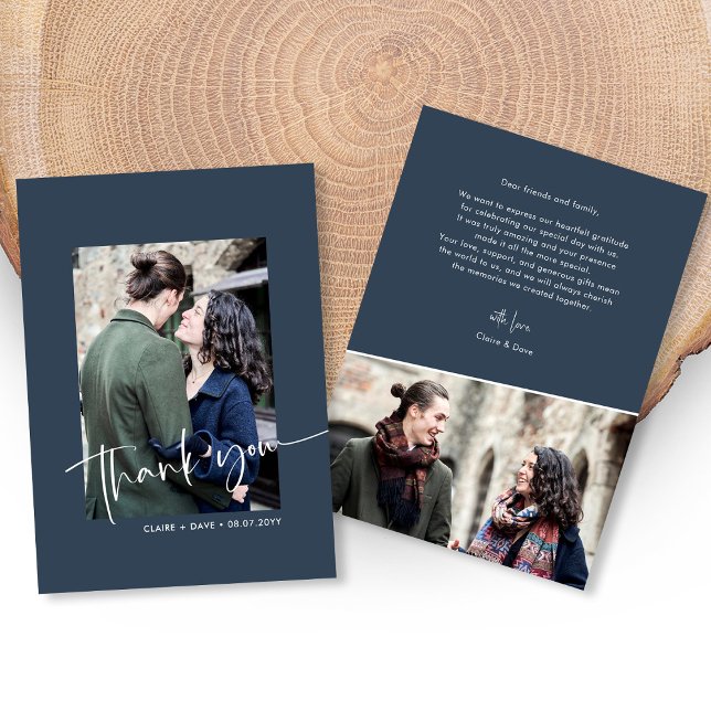 Elegant Hand-Lettered Wedding Thank You Card  (Minimalist Simple Hand Lettering Wedding Photo Thank You Card)