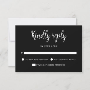 Elegant Hand Lettering Black White Wedding RSVP Card
