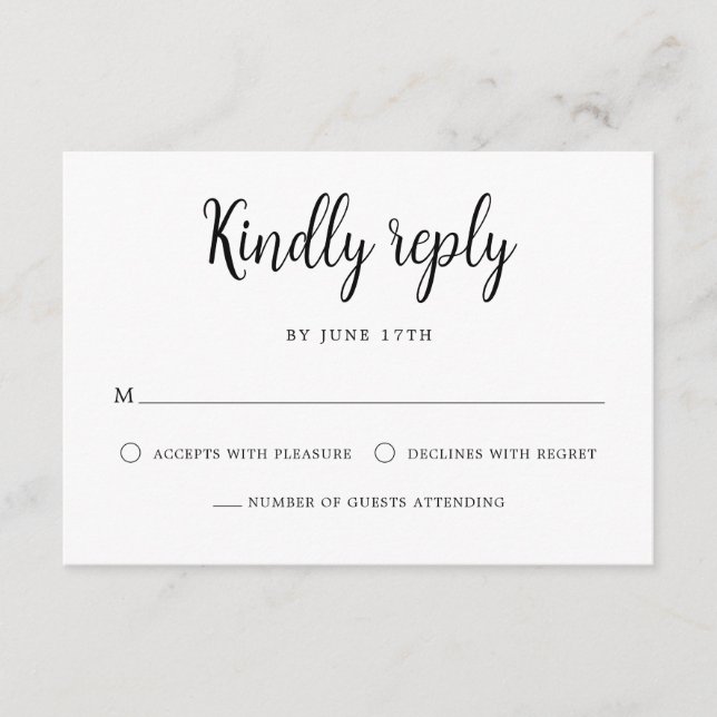 Elegant Hand Lettering Black White Wedding RSVP Card (Front)