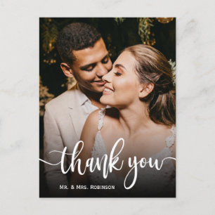 Elegant Hand Lettering Wedding Photo Thank You Postcard