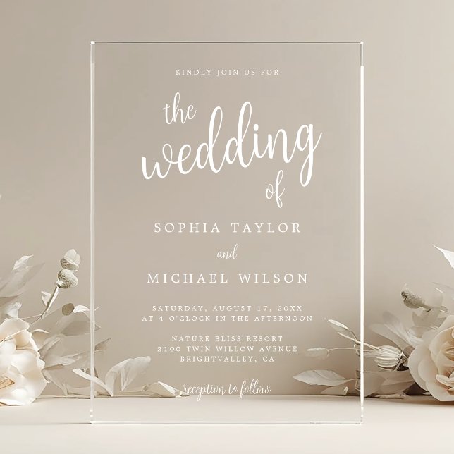 Elegant Hand Lettering White Wedding Acrylic Invitations (Creator Uploaded)