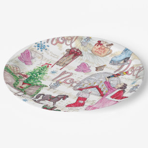 Elegant hand painted Christmas Fairy Tale Paper Plate