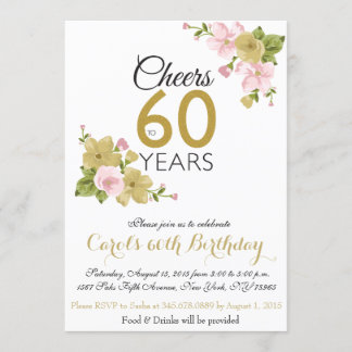 Elegant Hand Painted Flower 60th Birthday Invite