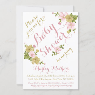 Elegant Hand Painted Flower Baby Shower Invitation