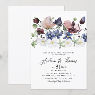 Elegant Hand Painted Flowers Rehearsal Dinner Invitation