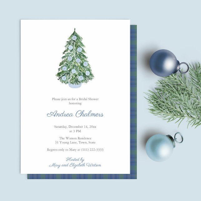 Elegant Hand Painted Holidays Tree Bridal Shower Invitation (Elegant Hand Painted Chinoiserie Holidays Tree Bridal Shower Invitation)